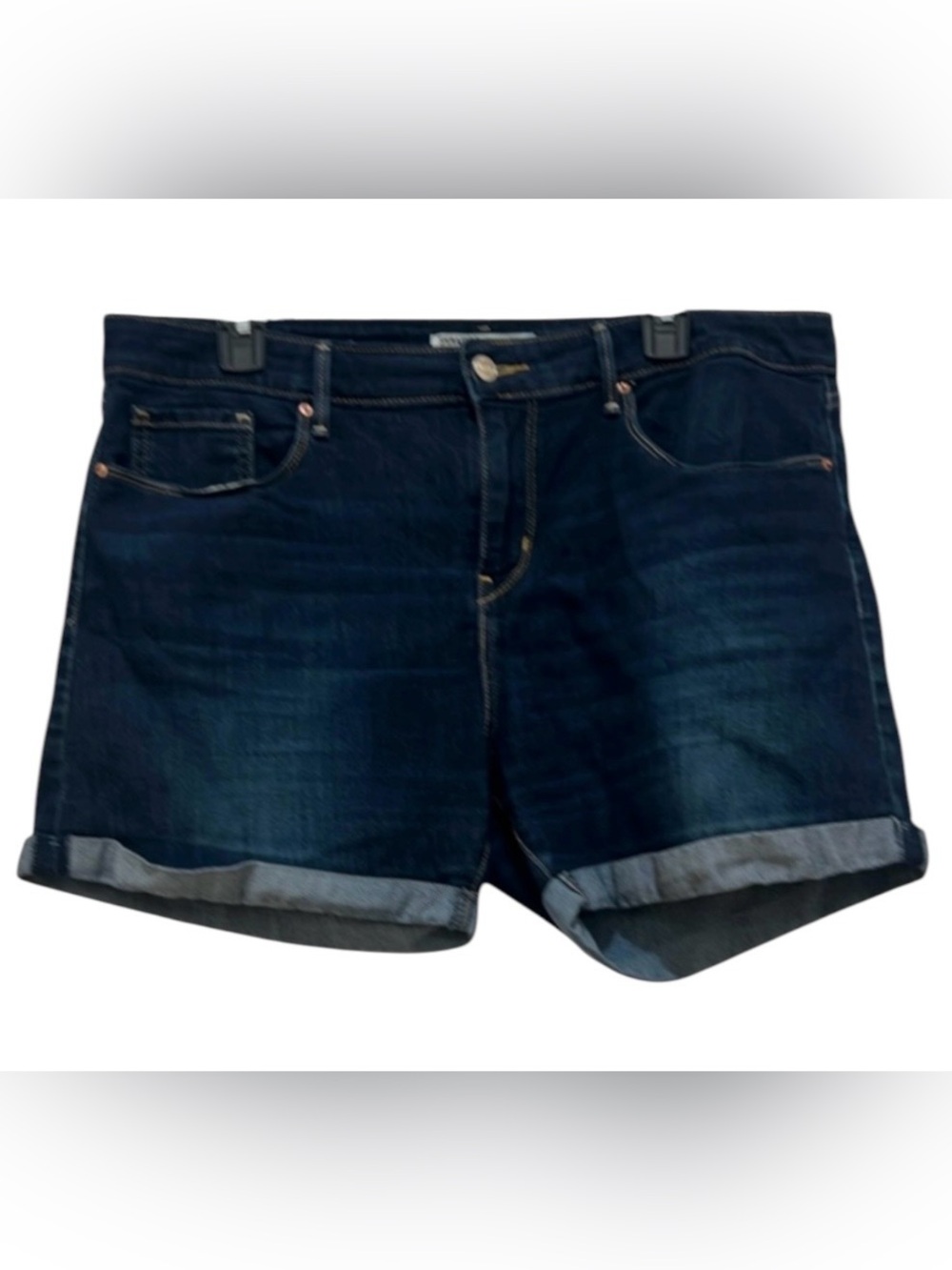 Levi Strauss Signature women’s 16 cuffed mid rise distressed blue denim shorts